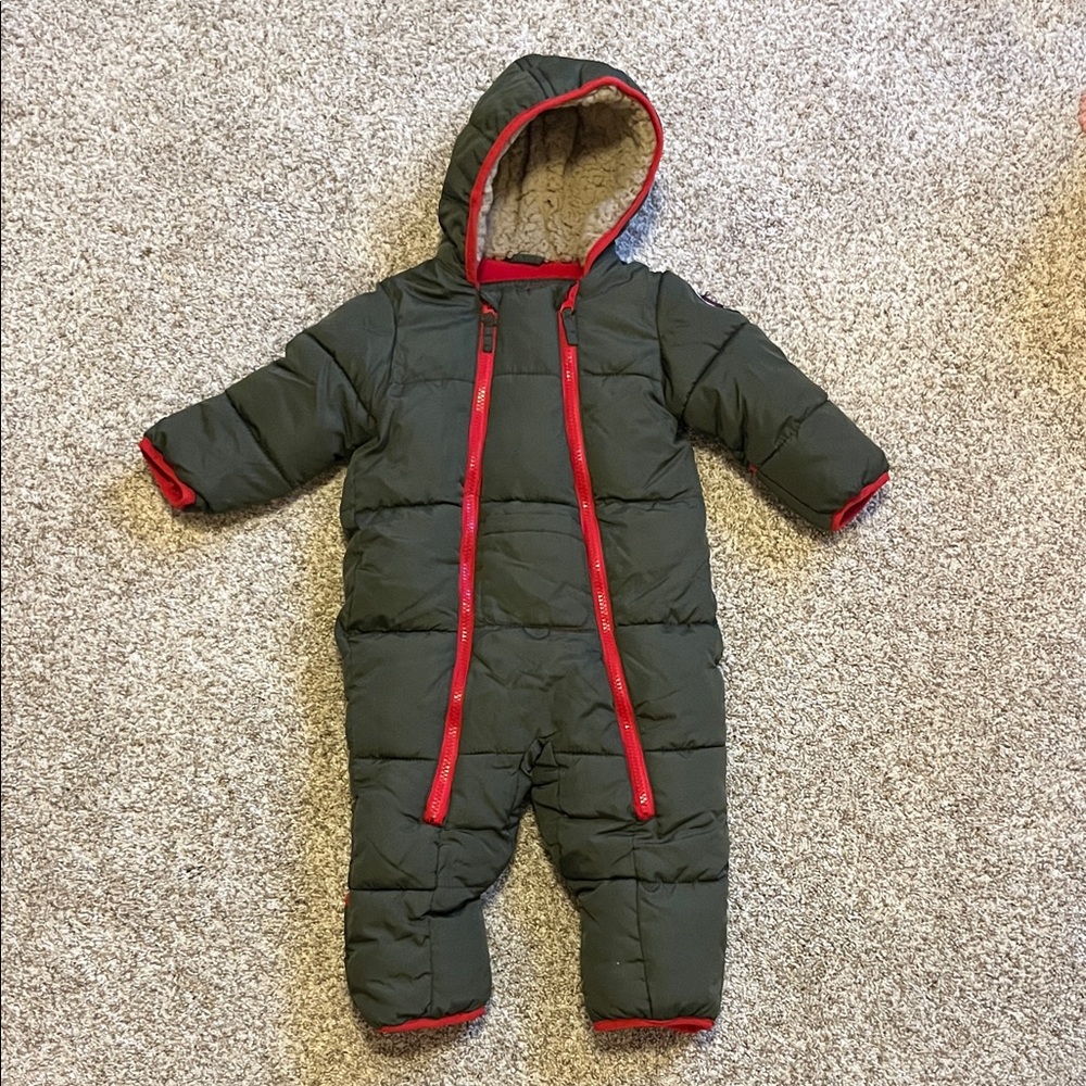 Free Country Olive Green Baby Snowsuit with Red Lining